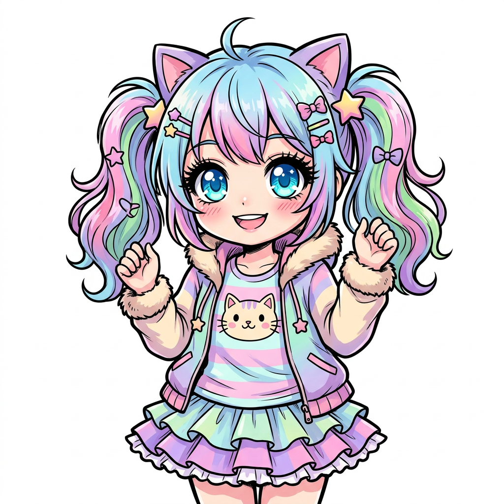 Kawaii Kattepige Toppers Drinktoppers 6 stk Ø8 cm