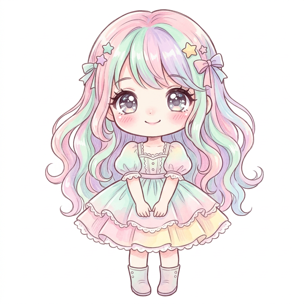 Pastelfarvet Chibi Pige Toppers Drinktoppers 6 stk Ø8 cm