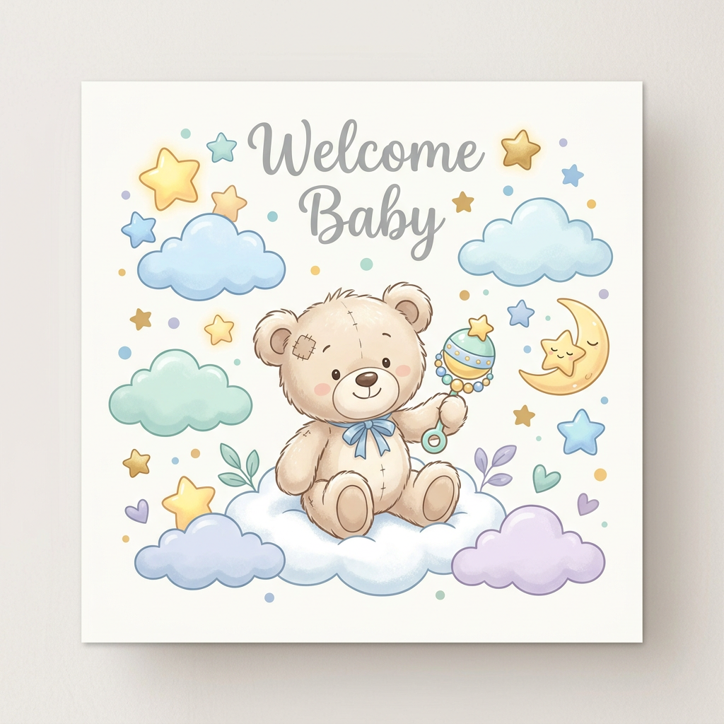 Bamse Baby Skyer Toppers Drinktoppers 6 stk Ø8 cm