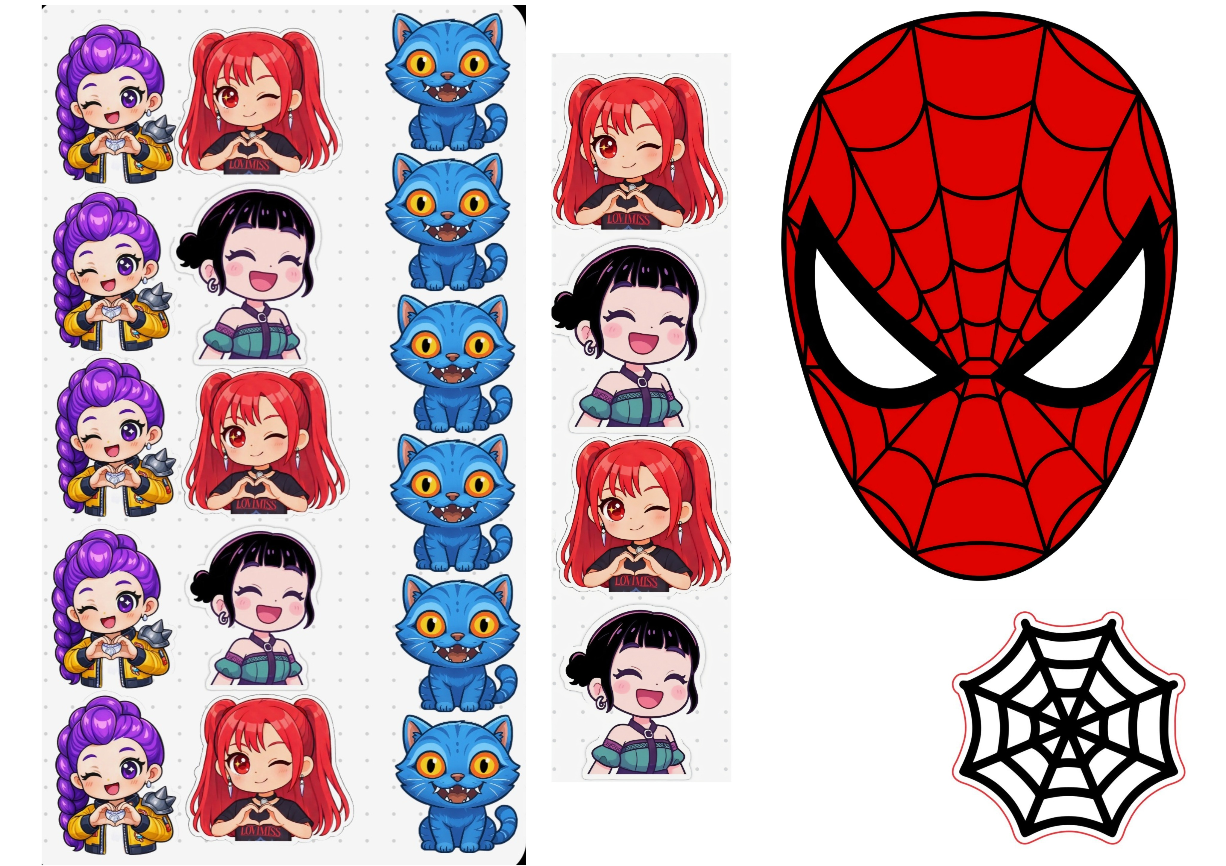 Chibi piger og kat Toppers Drinktoppers 6 stk Ø8 cm