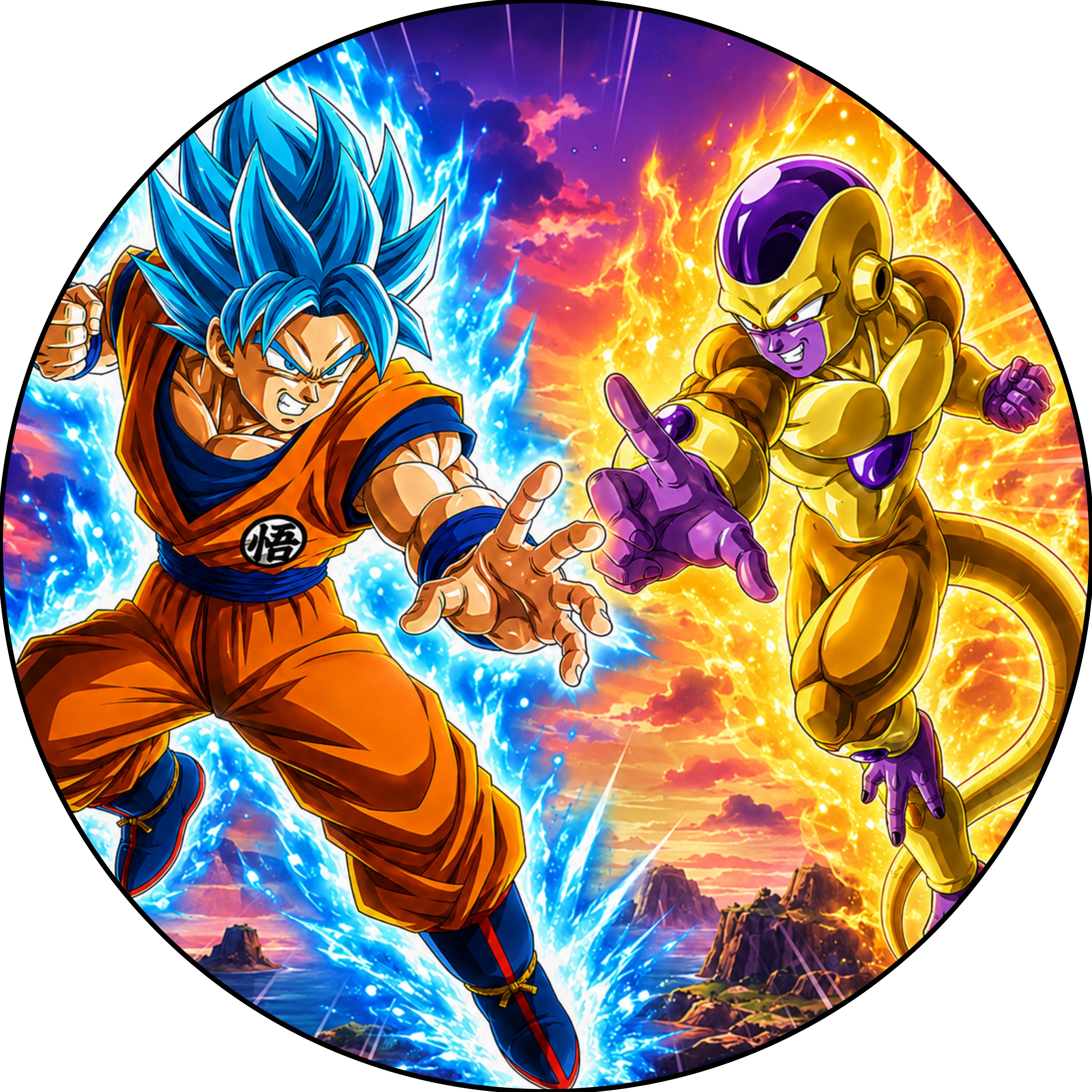 Goku mod Golden Frieza Toppers Drinktoppers 6 stk Ø8 cm