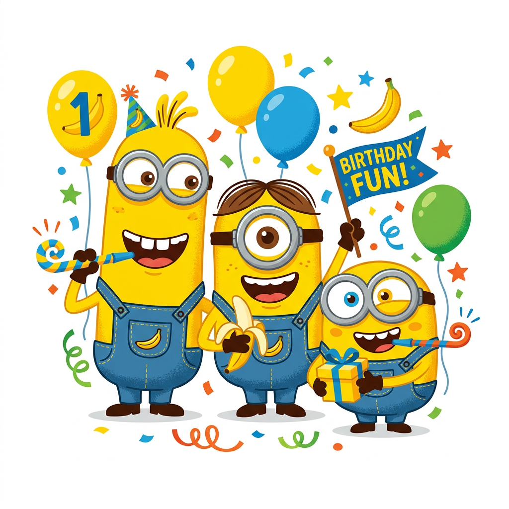 Minions Fødselsdagsfest 4 Toppers Drinktoppers 6 stk Ø8 cm