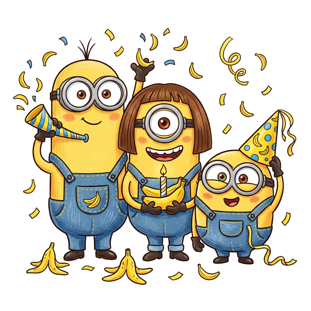 Bananfest med Minions Toppers Drinktoppers 6 stk Ø8 cm