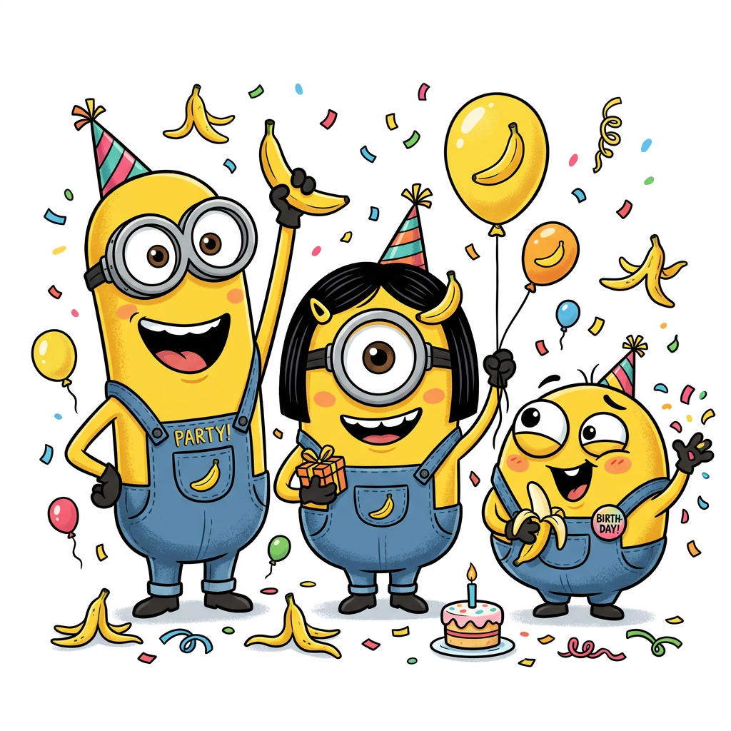 Minions Fest Bananer 7 Toppers Drinktoppers 6 stk Ø8 cm