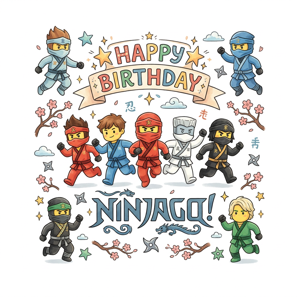 Ninjago fødselsdagskort Toppers Drinktoppers 6 stk Ø8 cm