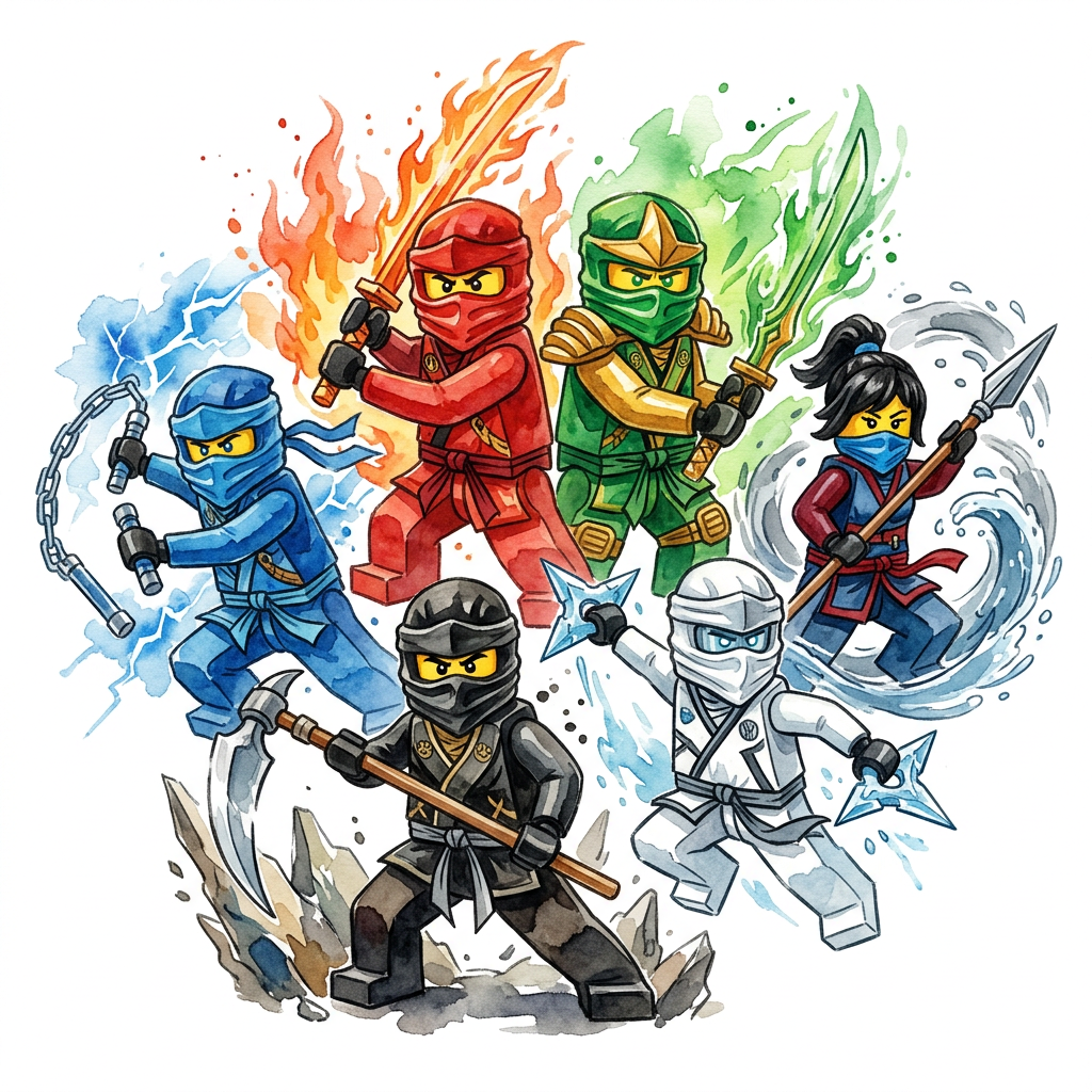 Seks Ninjakrigere Toppers Drinktoppers 6 stk Ø8 cm