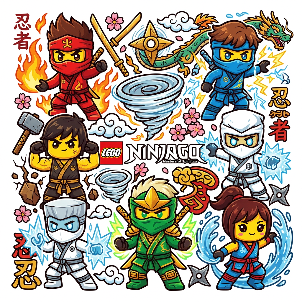Ninjago Element Krigere Toppers Drinktoppers 6 stk Ø8 cm