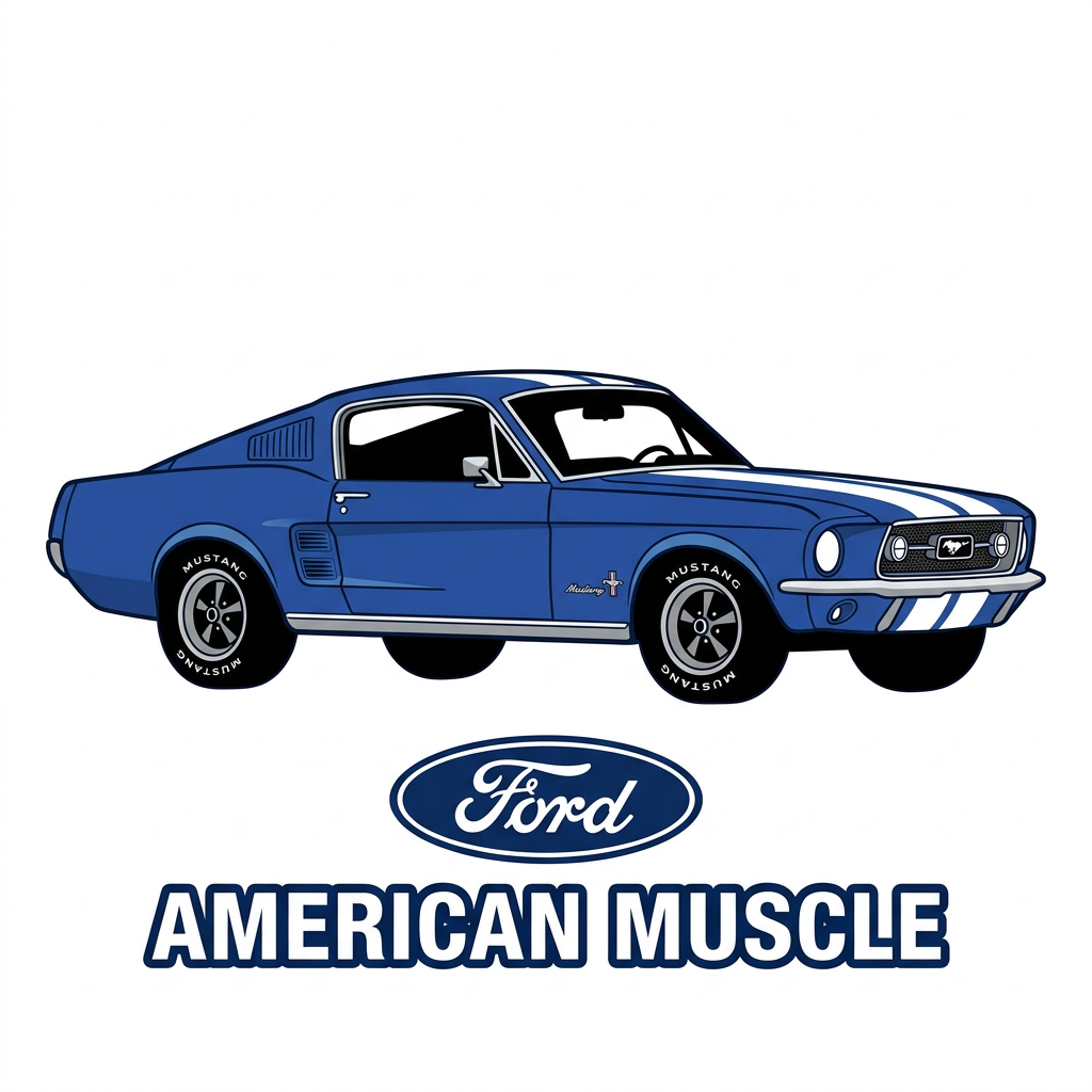 Blå Ford Mustang Toppers Drinktoppers 6 stk Ø8 cm