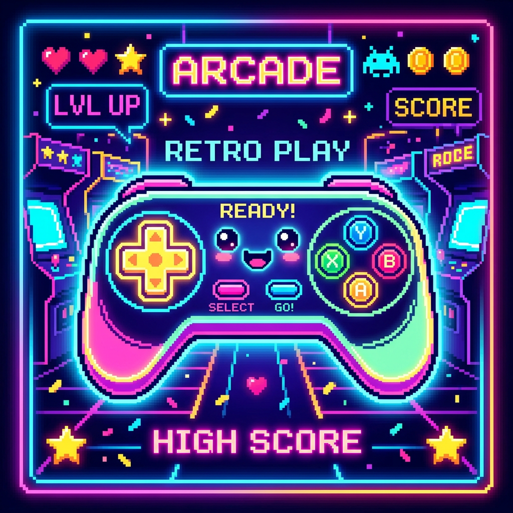 Neon retro gamer Toppers Drinktoppers 6 stk Ø8 cm