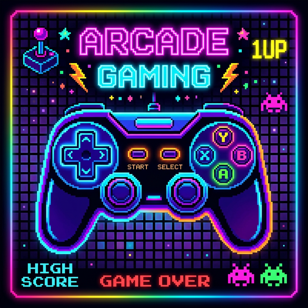 Neon Gamer Retro Toppers Drinktoppers 6 stk Ø8 cm