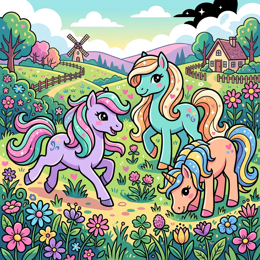 Pony-paradise med pasteller Toppers Drinktoppers 6 stk Ø8 cm
