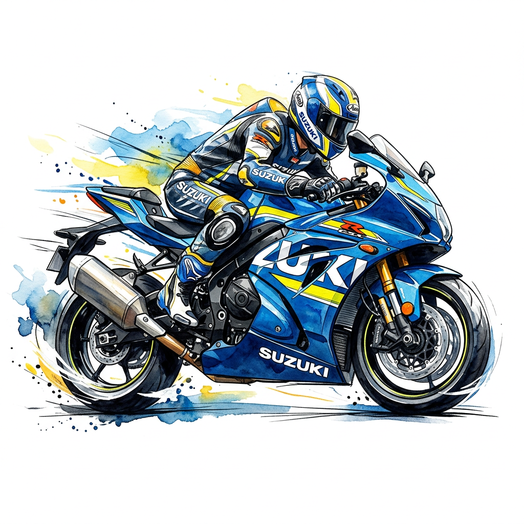 Racercykel akvarel Suzuki Toppers Drinktoppers 6 stk Ø8 cm