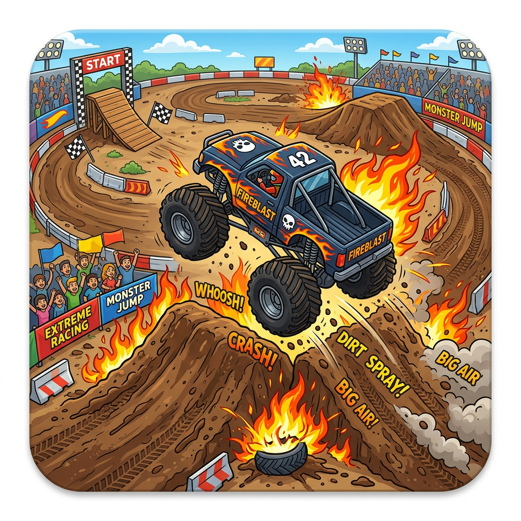 Flammende Monster Truck Toppers Drinktoppers 6 stk Ø8 cm