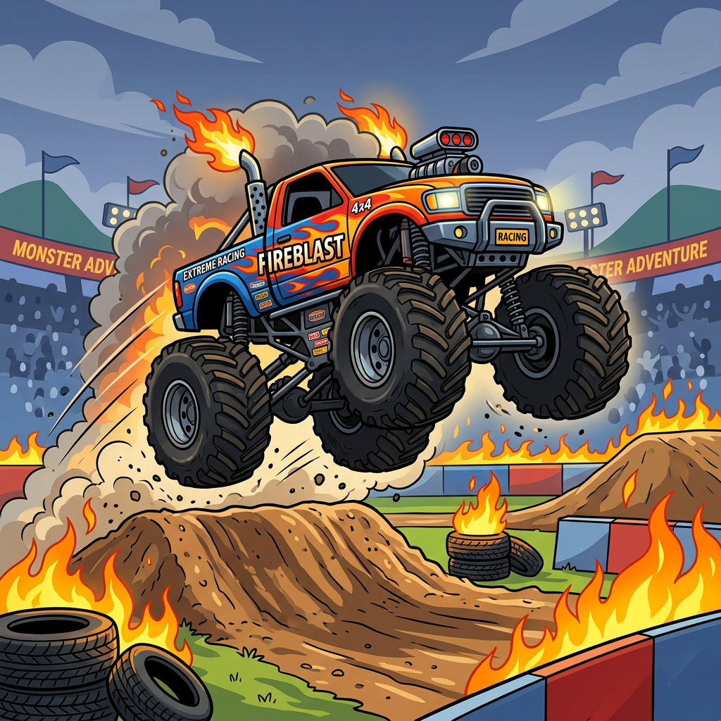 Ildsprudlende monster truck Toppers Drinktoppers 6 stk Ø8 cm