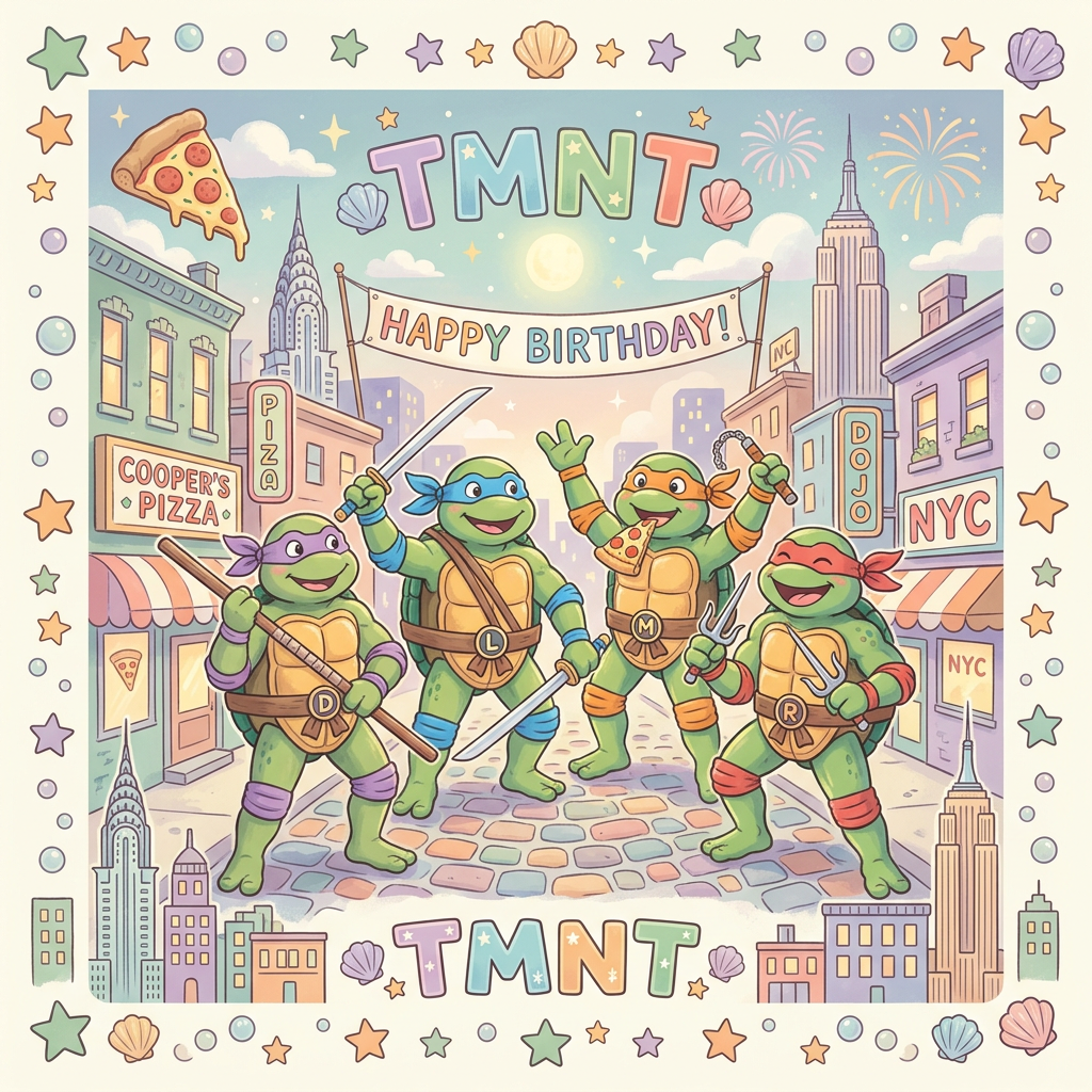 Turtles Fødselsdags Pizza Toppers Drinktoppers 6 stk Ø8 cm
