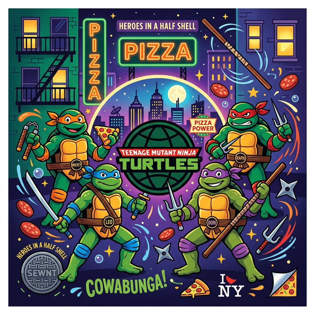 Pizza Skildpadde Fest Toppers Drinktoppers 6 stk Ø8 cm