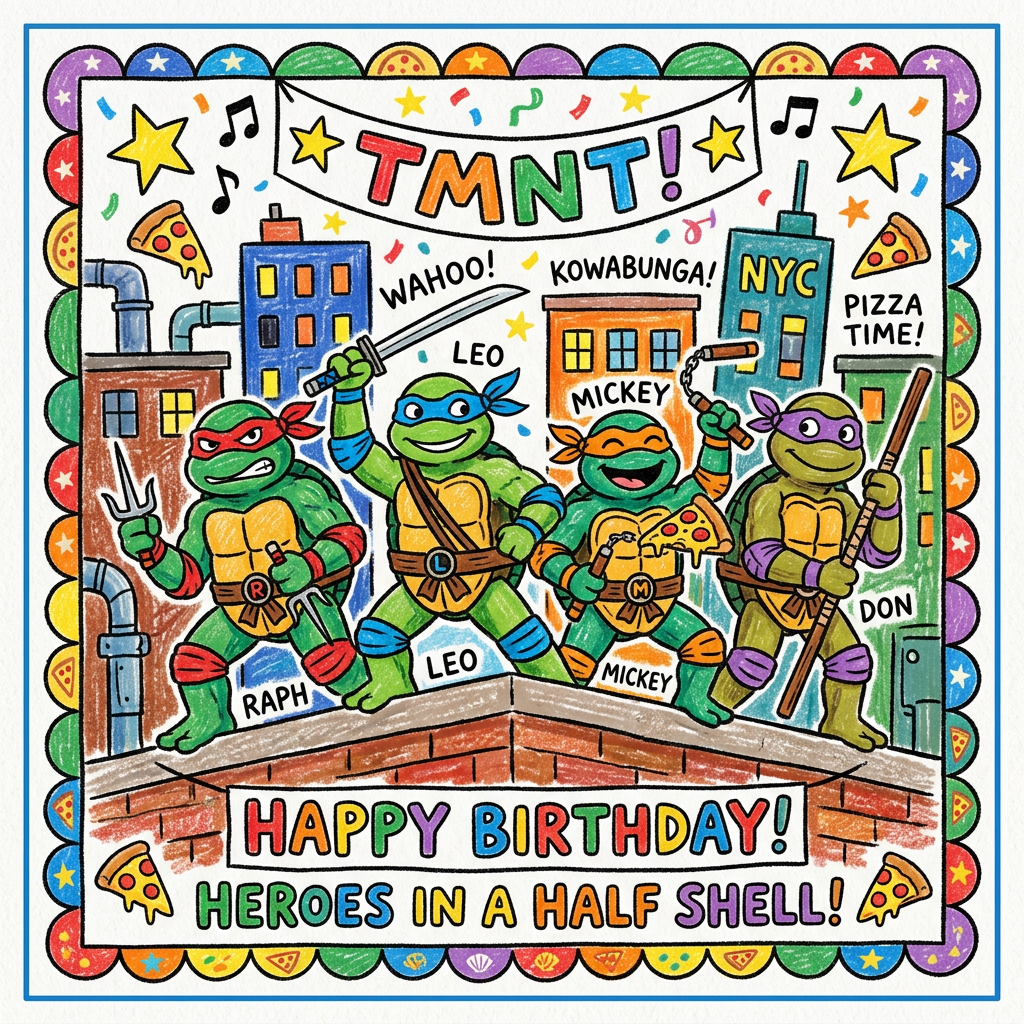 TMNT Fødselsdag Pizza Toppers Drinktoppers 6 stk Ø8 cm