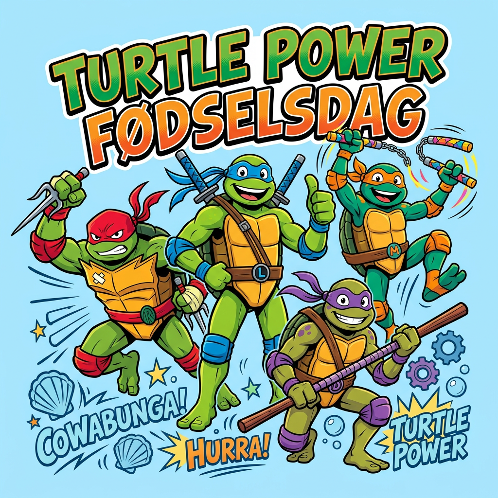 Turtle Power Fødselsdag Toppers Drinktoppers 6 stk Ø8 cm