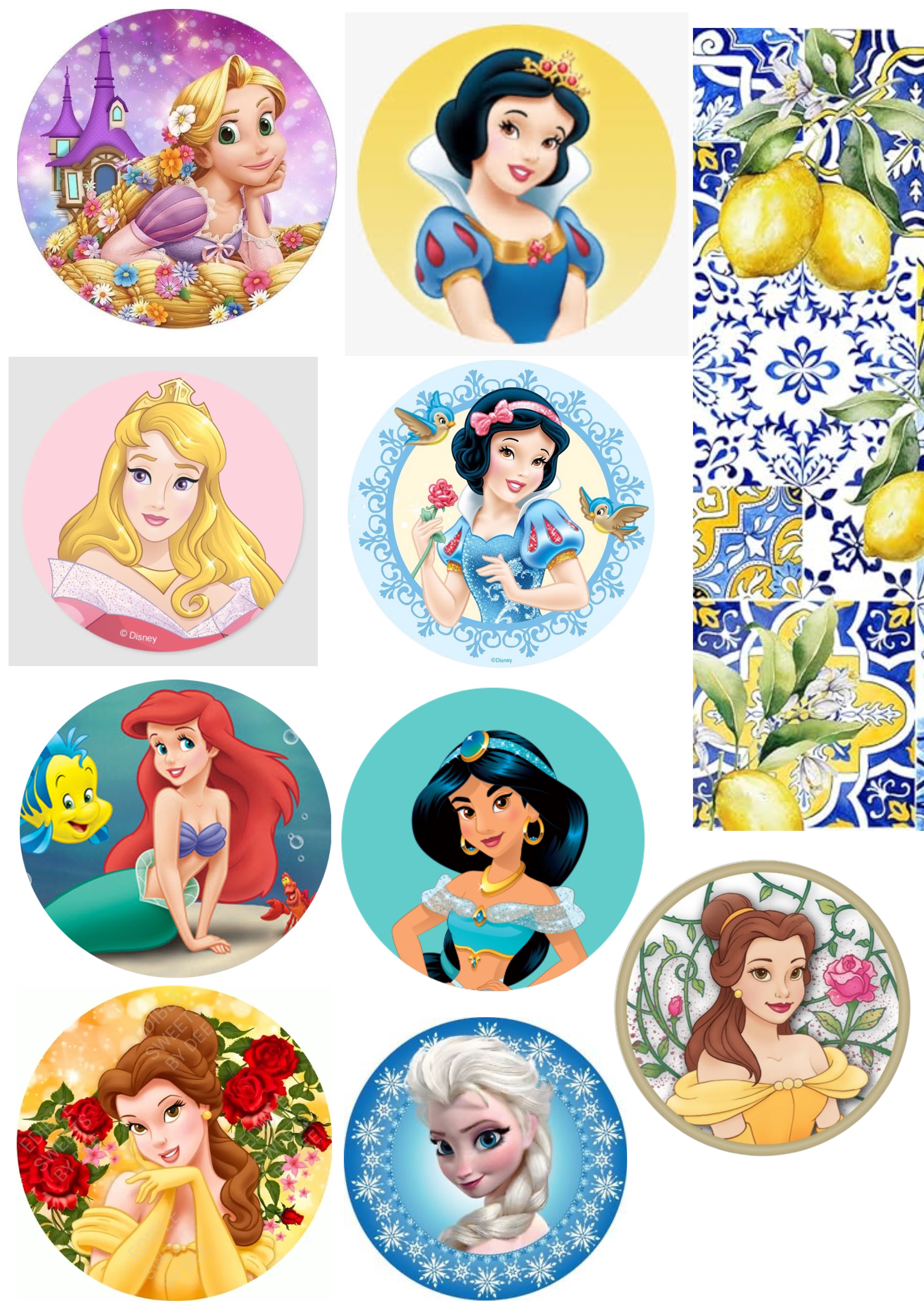 Prinsesser i farver Toppers Drinktoppers 6 stk Ø8 cm