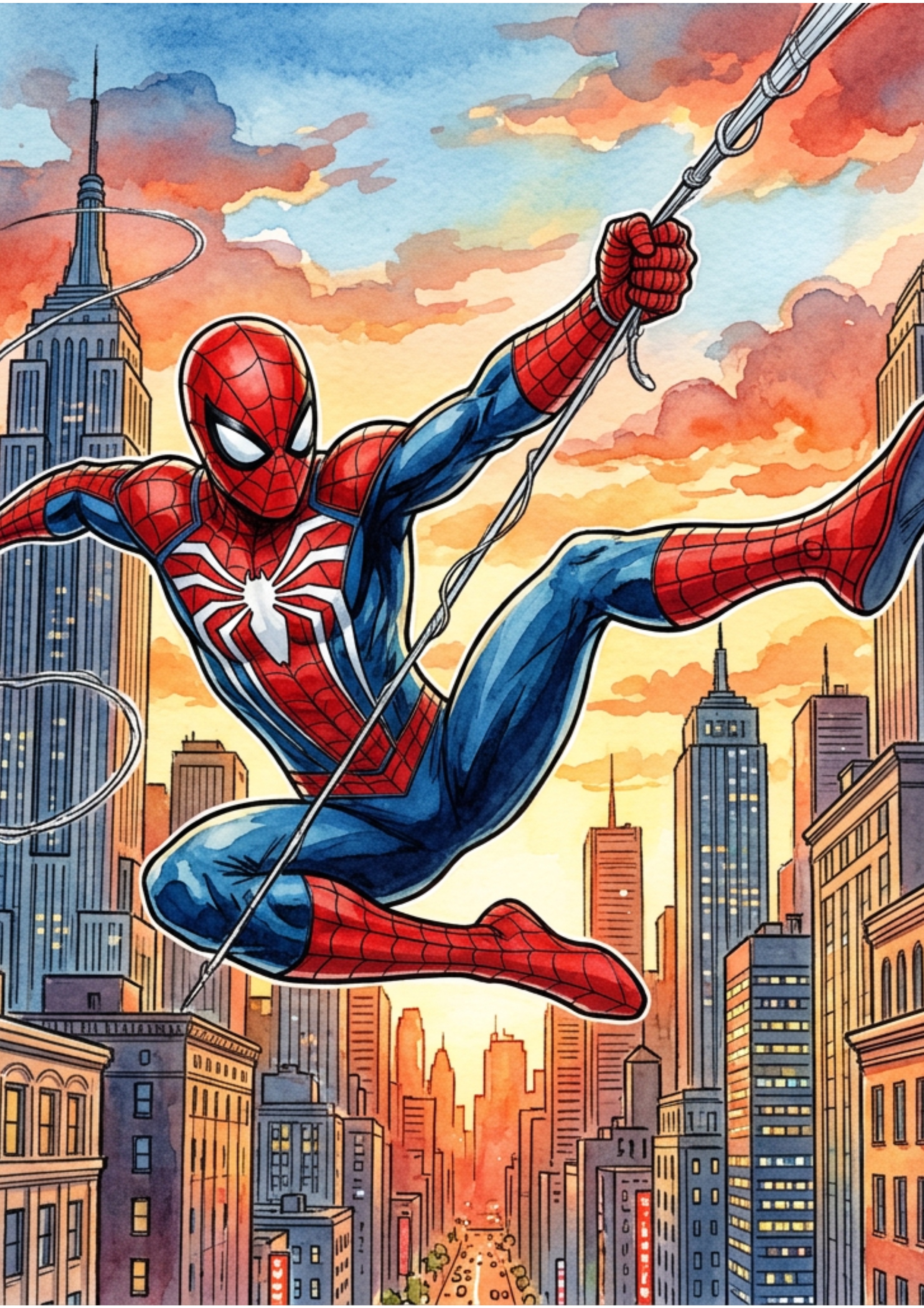 Spiderman akvarel udsigt Toppers Drinktoppers 6 stk Ø8 cm