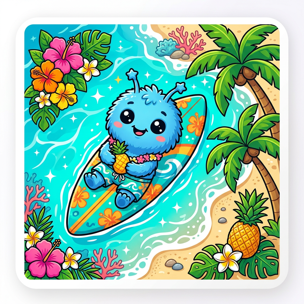 Surfende Stitch Ananasglad Toppers Drinktoppers 6 stk Ø8 cm