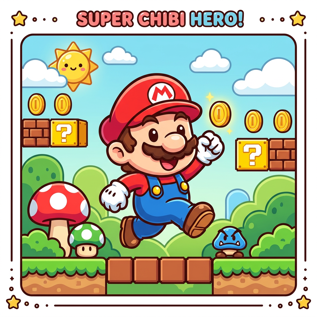 Super Chibi Mario Eventyr Toppers Drinktoppers 6 stk Ø8 cm