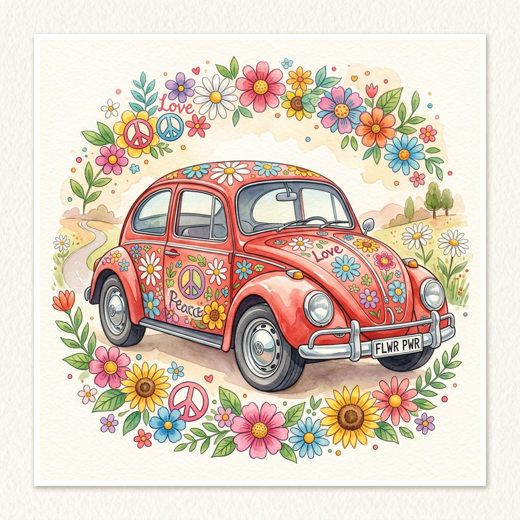 Hippie Boblebil Blomster Toppers Drinktoppers 6 stk Ø8 cm