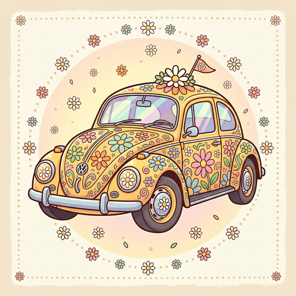 Blomster-Boblen hippiebil Toppers Drinktoppers 6 stk Ø8 cm